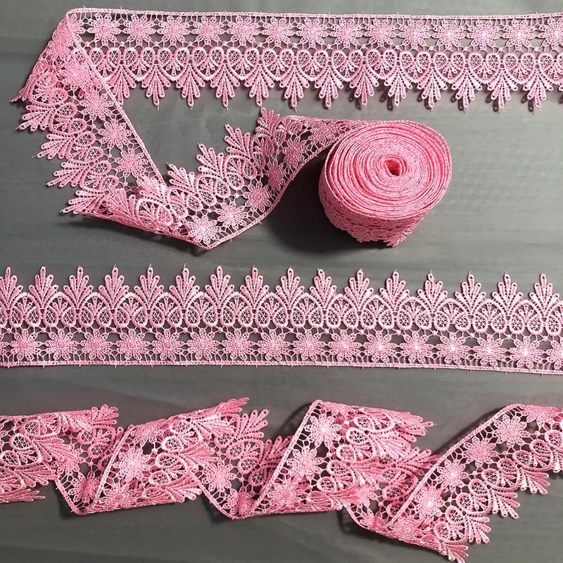 DKKUAYANGUP (Dark Pink Floral Lace Trim - 5 Yards, 9cm Wide | Wedding Dress Embellishment, Gift Packaging, Party Decor | DIY Sewing & Craft Supplies - Image 1